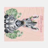 ベビーパーソナライズされたゼブラガールズ赤面サファリ フリースブランケット (正面(横))