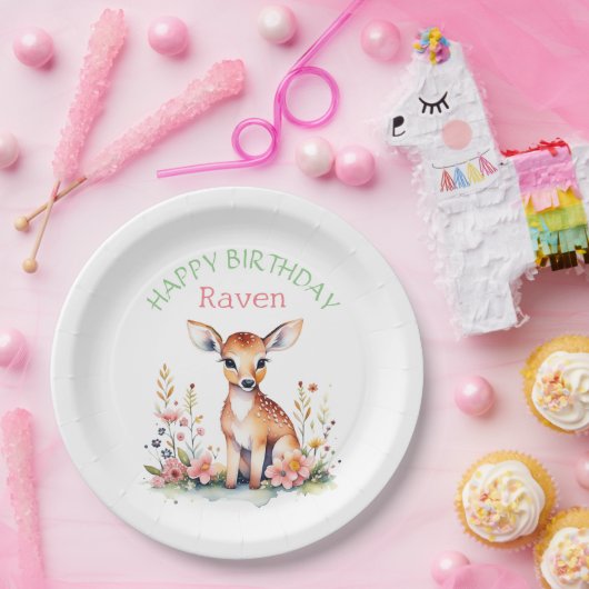 ベビーパーソナライズされたディアインフラワーズガールズガール誕生日 ペーパープレート (パーティー)