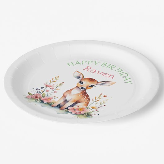 ベビーパーソナライズされたディアインフラワーズガールズガール誕生日 ペーパープレート (アングル)