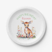 ベビーパーソナライズされたディアインフラワーズガールズガール誕生日 ペーパープレート (正面)