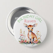 ベビーパーソナライズされたディアインフラワーズ誕生日ガール 缶バッジ (正面&裏面)