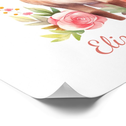 ベビーパーソナライズされたディアピンク花模様子供部屋ウォール ポスター (角)