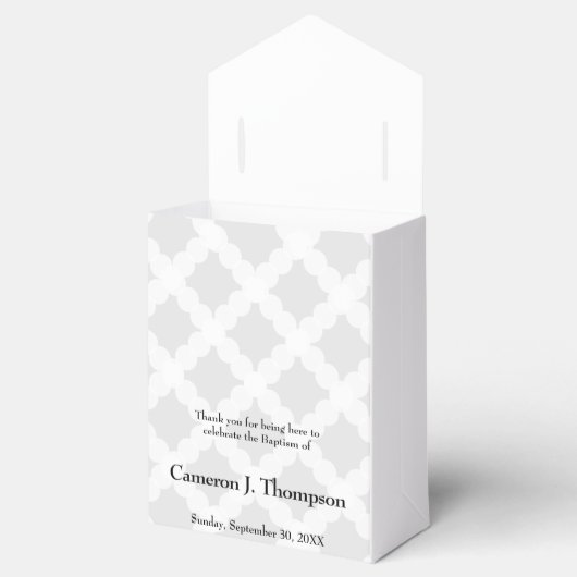 ベビーパーソナライズされたバプティスグレーホワイト金ゴールドクロス フェイバーボックス (オープン)