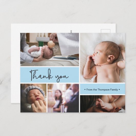 ベビーパーソナライズされたバプテスマありがとうフォトコラージュ ポストカード (正面/裏面)