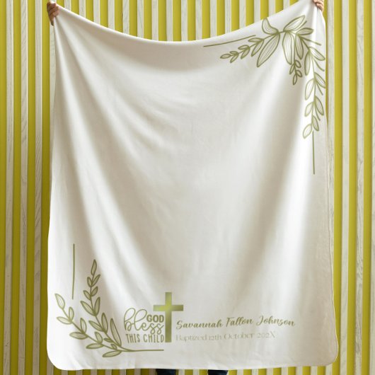 ベビーパーソナライズされたバプテスマ金ゴールドクロスフローラ シェルパブランケット