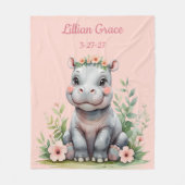 ベビーパーソナライズされたヒッポガールズサファリ子供部屋 フリースブランケット (正面)