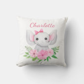 ベビーパーソナライズされたピンク象の贈り物のためのベビーガール クッション (正面)