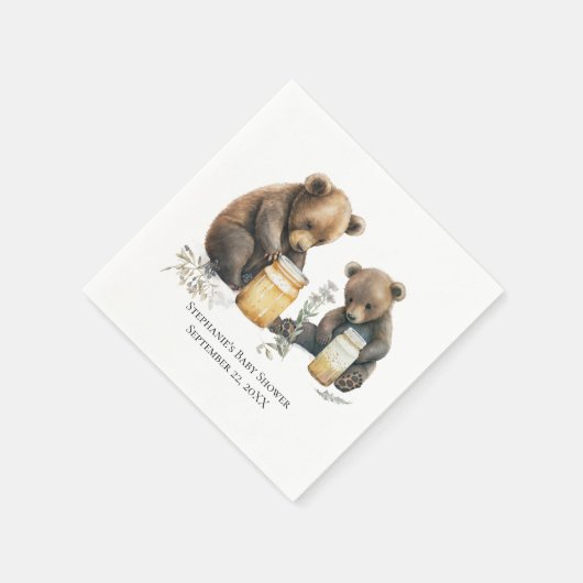 ベビーパーソナライズされたベアのハニーベビーシャワー スタンダードカクテルナプキン (角)