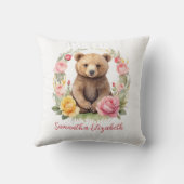 ベビーパーソナライズされたベアーピンクイエローローズベビー クッション (裏面)