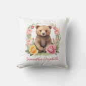 ベビーパーソナライズされたベアーピンクイエローローズベビー クッション (正面)
