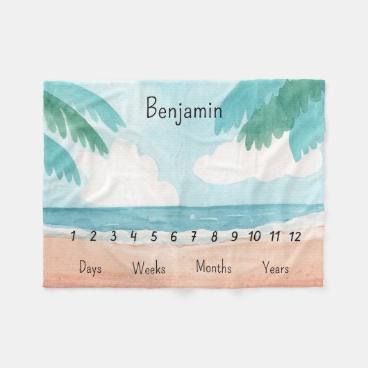 ベビーパーソナライズされたマイルストーン フリースブランケット (正面(横))
