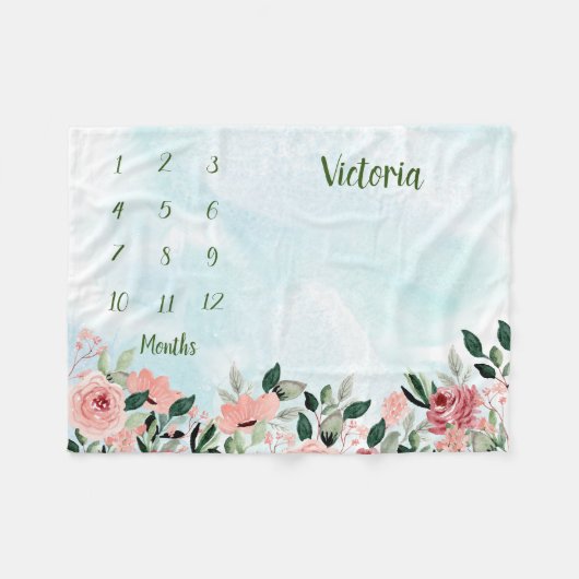 ベビーパーソナライズされたマイルストーン フリースブランケット (正面(横))