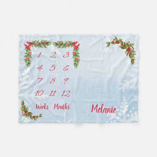 ベビーパーソナライズされたマイルストーン フリースブランケット (正面(横))