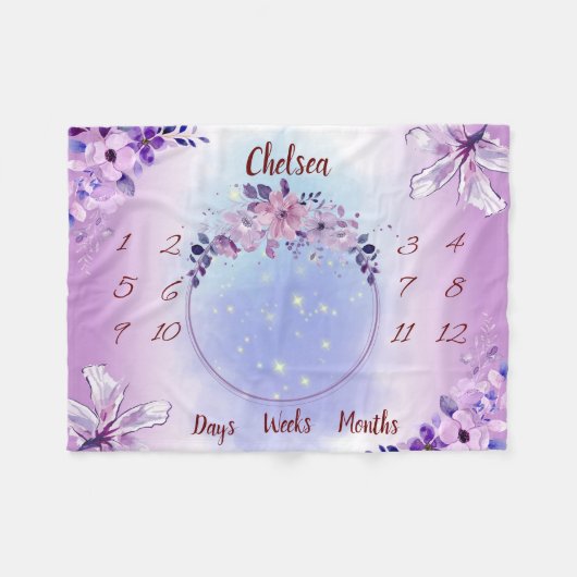 ベビーパーソナライズされたマイルストーン フリースブランケット (正面(横))