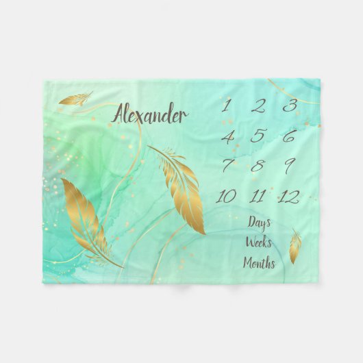 ベビーパーソナライズされたマイルストーン フリースブランケット (正面(横))