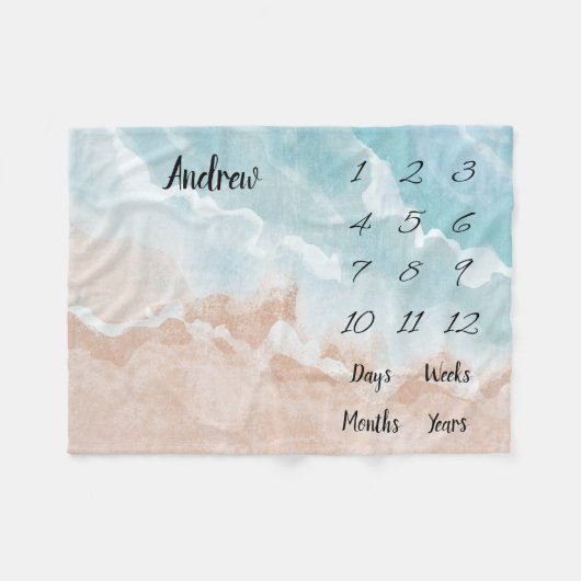 ベビーパーソナライズされたマイルストーン フリースブランケット (正面(横))