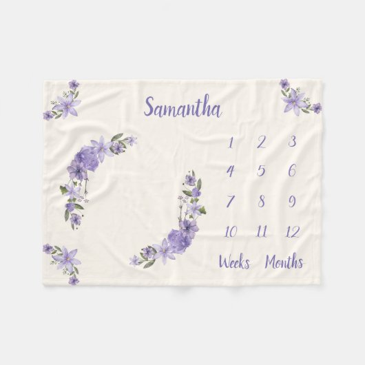 ベビーパーソナライズされたマイルストーン フリースブランケット (正面(横))