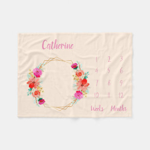 ベビーパーソナライズされたマイルストーン フリースブランケット