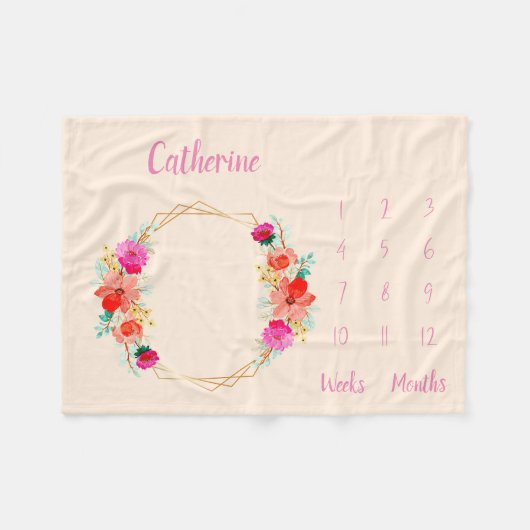 ベビーパーソナライズされたマイルストーン フリースブランケット (正面(横))