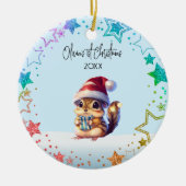 ベビーパーソナライズされたリス |ベビーの最初のクリスマス セラミックオーナメント (正面)