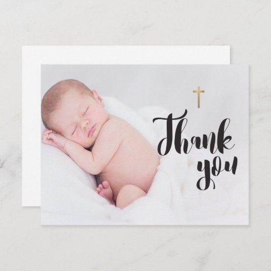 ベビーパーソナライズされた写真ありがとうバプテスマ カード (正面/裏面)