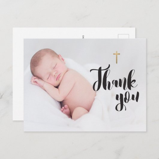 ベビーパーソナライズされた写真バプテスマありがとう ポストカード (正面/裏面)