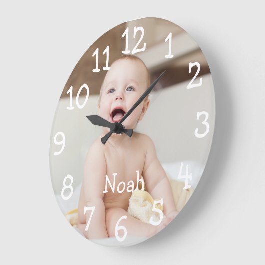 ベビーパーソナライズされた写真名 ラージ壁時計 (傾斜)