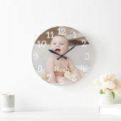 ベビーパーソナライズされた写真名 ラージ壁時計 (ホーム)