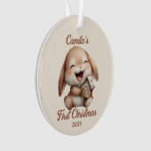 ベビーパーソナライズされた初めてのクリスマスバニー オーナメント (正面)