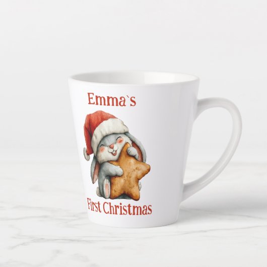 ベビーパーソナライズされた初めてのクリスマスバニー カフェラテマグ (右)
