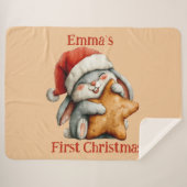 ベビーパーソナライズされた初めてのクリスマスバニー シェルパブランケット (正面(横))