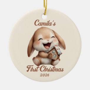 ベビーパーソナライズされた初めてのクリスマスバニー セラミックオーナメント