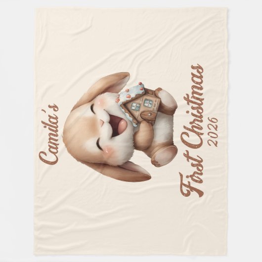 ベビーパーソナライズされた初めてのクリスマスバニー フリースブランケット (正面)