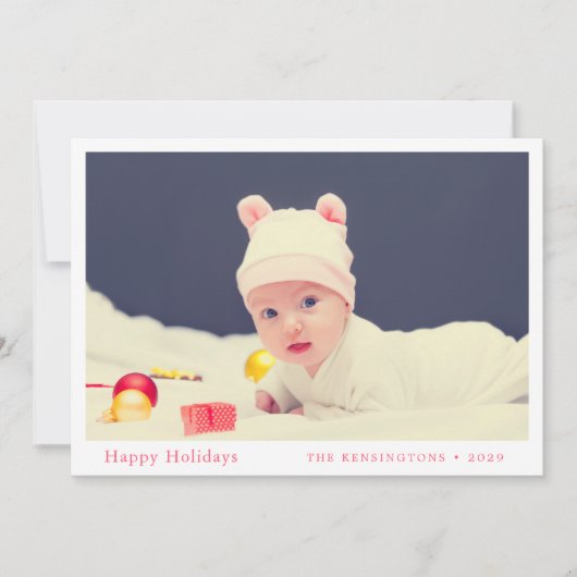 ベビーパーソナライズされた初めてのクリスマスホリデーカード シーズンカード (正面)