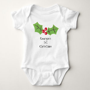 ベビーパーソナライズされた初めてのクリスマスホリー&ベリー ベビーボディスーツ