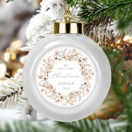 ベビーパーソナライズされた初めてのクリスマスワイルドフラワー セラミックボールオーナメント
