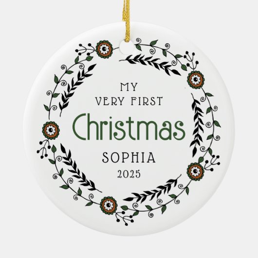 ベビーパーソナライズされた初めてのクリスマス北欧 セラミックオーナメント (裏面)