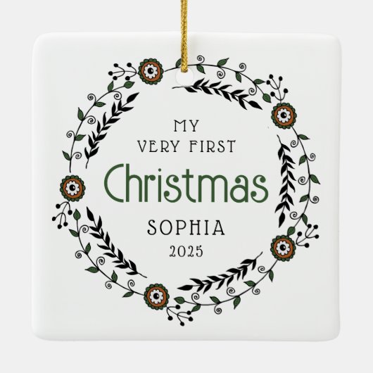 ベビーパーソナライズされた初めてのクリスマス北欧 セラミックオーナメント (裏面)