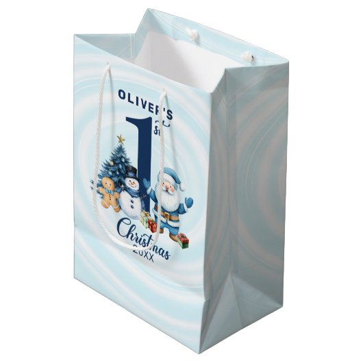 ベビーパーソナライズされた初めてのクリスマス ミディアムペーパーバッグ (正面アングル)
