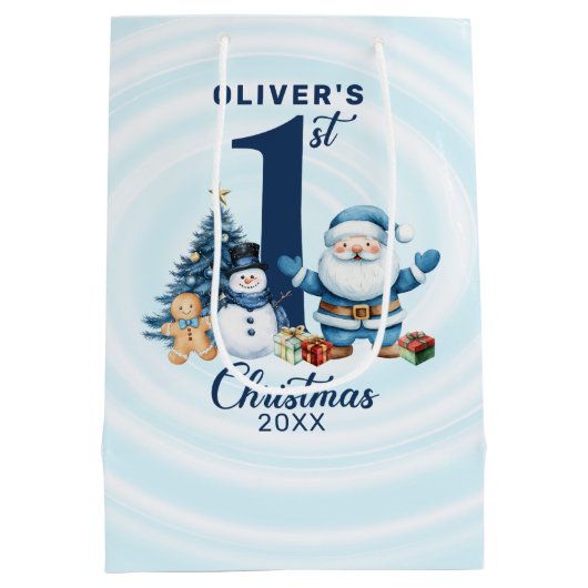 ベビーパーソナライズされた初めてのクリスマス ミディアムペーパーバッグ (裏面)