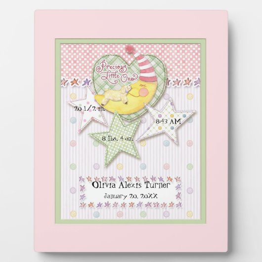 ベビーパーソナライズされた名女の子のための壁子供部屋アート フォトプラーク (正面)