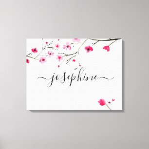 ベビーパーソナライズされた子供部屋名さくらんぼブロッサム芸術 キャンバスプリント