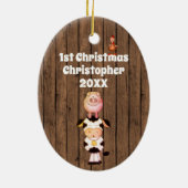 ベビーパーソナライズされた第1回クリスマスかわいい動物 セラミックオーナメント (裏面)