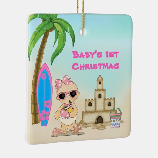 ベビーパーソナライズされた第1回クリスマスガールビーチ セラミックオーナメント (右)