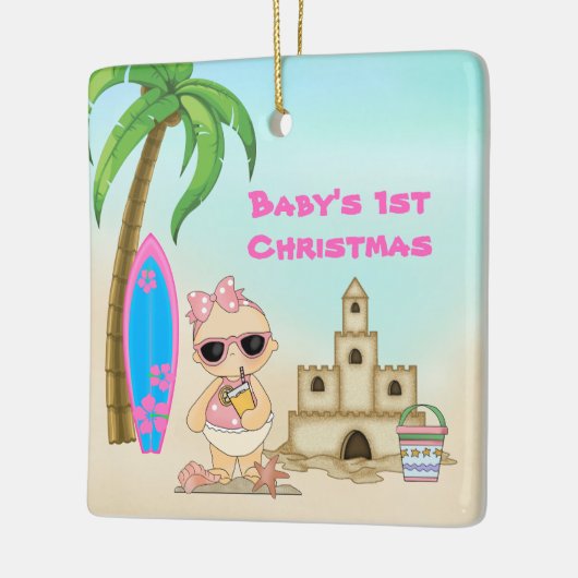 ベビーパーソナライズされた第1回クリスマスガールビーチ セラミックオーナメント (左)