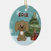 ベビーパーソナライズされた第1回クリスマスブラウンパピードッグ セラミックオーナメント (右)