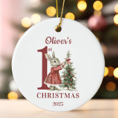 ベビーパーソナライズされた第1回クリスマス・ラビット セラミックオーナメント
