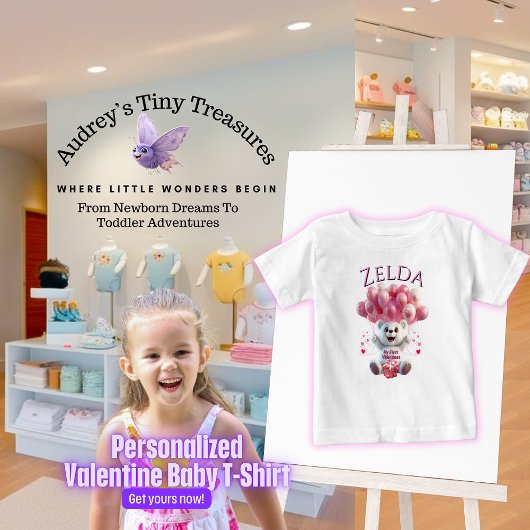 ベビーパーソナライズされた第1回バレンタインデーTシャツ ベビーTシャツ