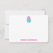 ベビーパーソナライズされた紫色の恐竜の文房具 サンキューカード (正面)