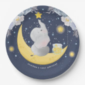 ベビーパーソナライズされた象オンムーン ペーパープレート (正面)
